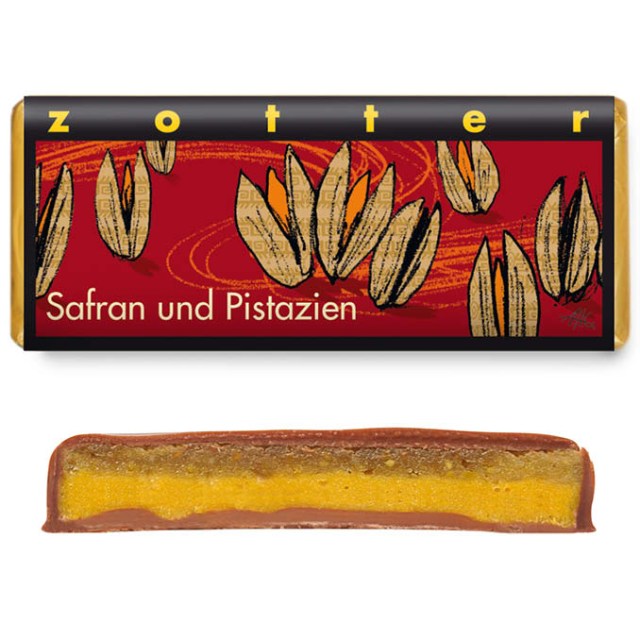 Zotter Bio sáfrány & pisztácia 70g